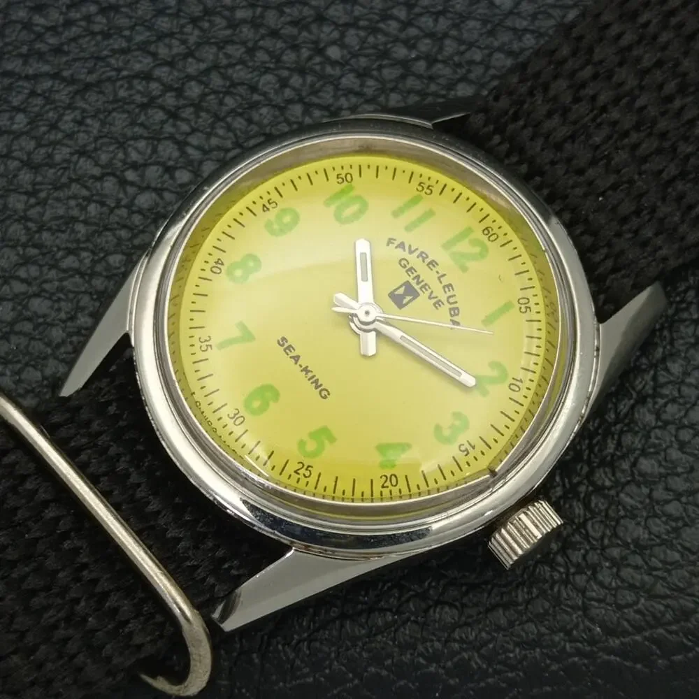 Vintage 1980 Favre Leuba Manual Mens Silver Watch W/Nato Strap